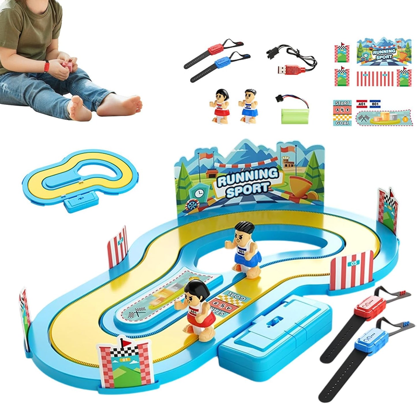 Motion sensing racing game toy with wireless wristband controllers