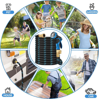 50 FT Non-Expandable Garden Hose – Lightweight Flexible Water Hose with 10-Function Sprayer