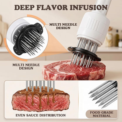 Meat Injector & Tenderizer – Stainless Steel Marinade Sauce Injector Kit