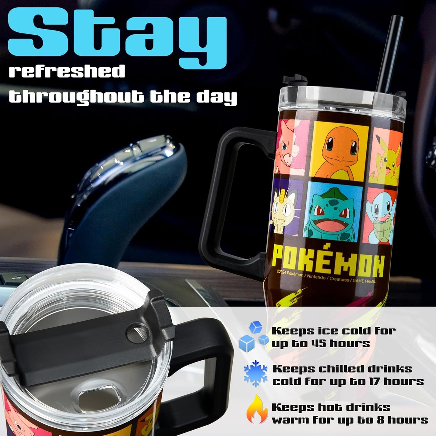 Pokémon Pikachu 33oz Insulated Tumbler with Handle & Straw