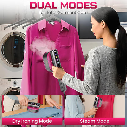 2-in-1 Travel Garment Steamer & Iron – Handheld Portable Clothes Steamer