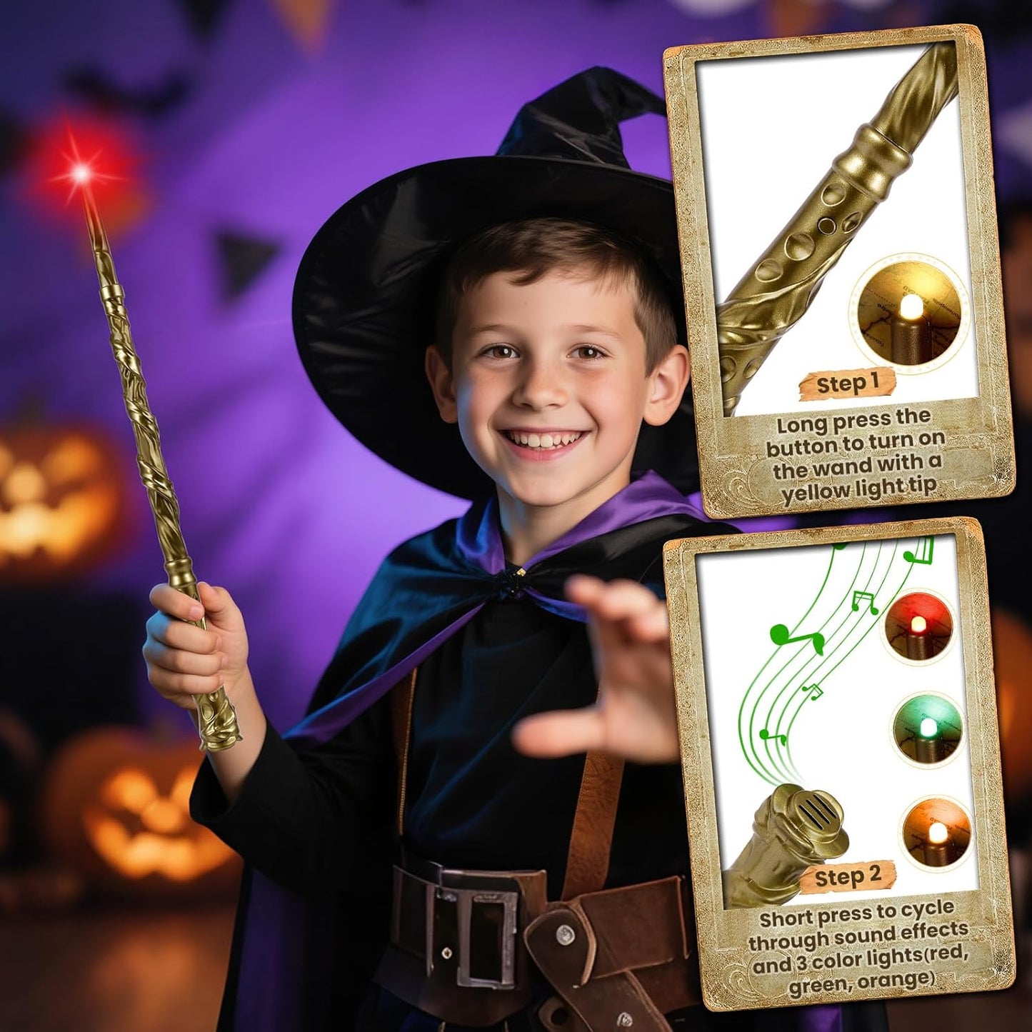 KingVows Light Up Magic Wand with Sound, 2 Pack - Golden