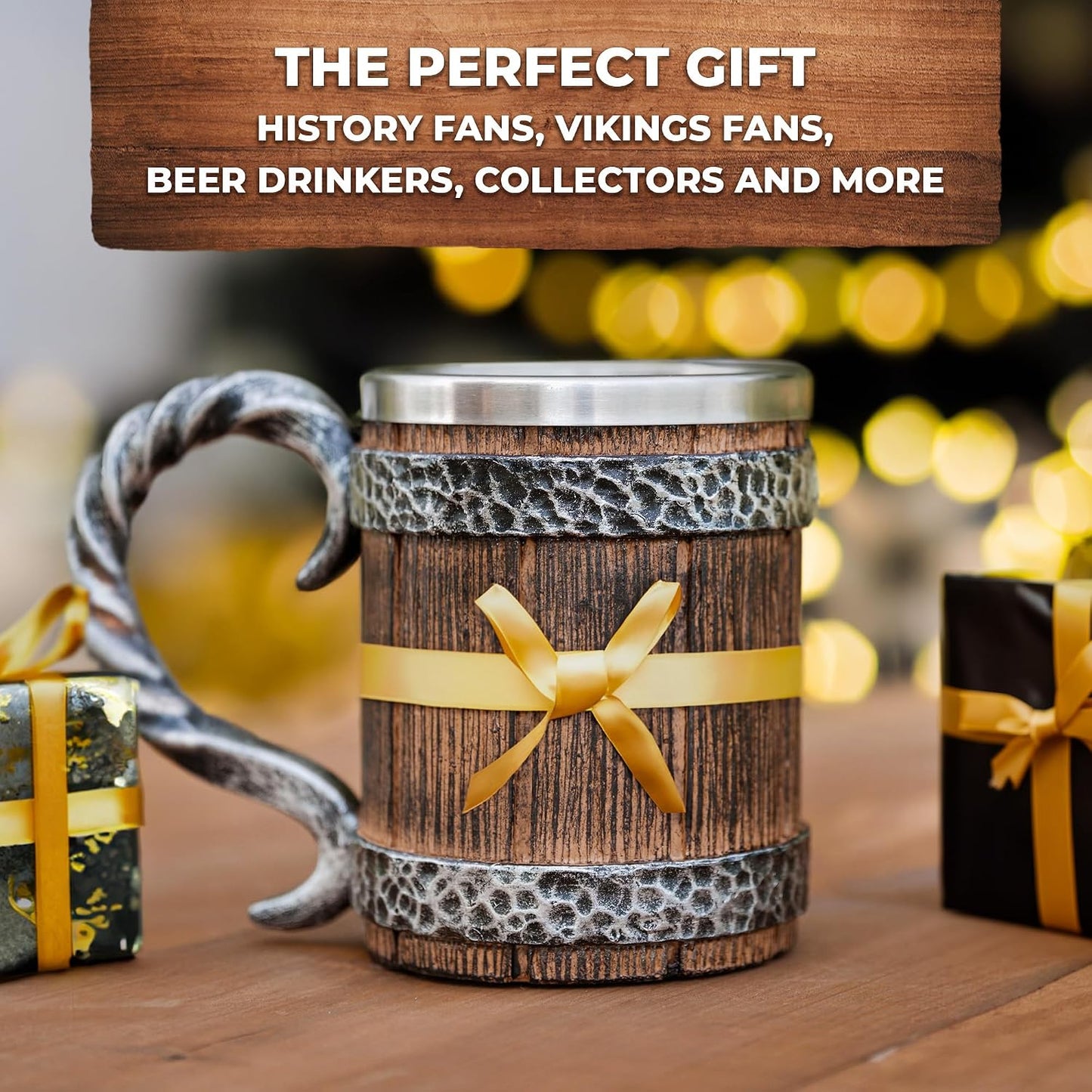 Stainless Steel Beer Tankard 20 oz – Tavern Style Mug with Wood & Iron Look