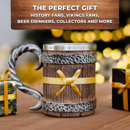 Stainless Steel Beer Tankard 20 oz – Tavern Style Mug with Wood & Iron Look
