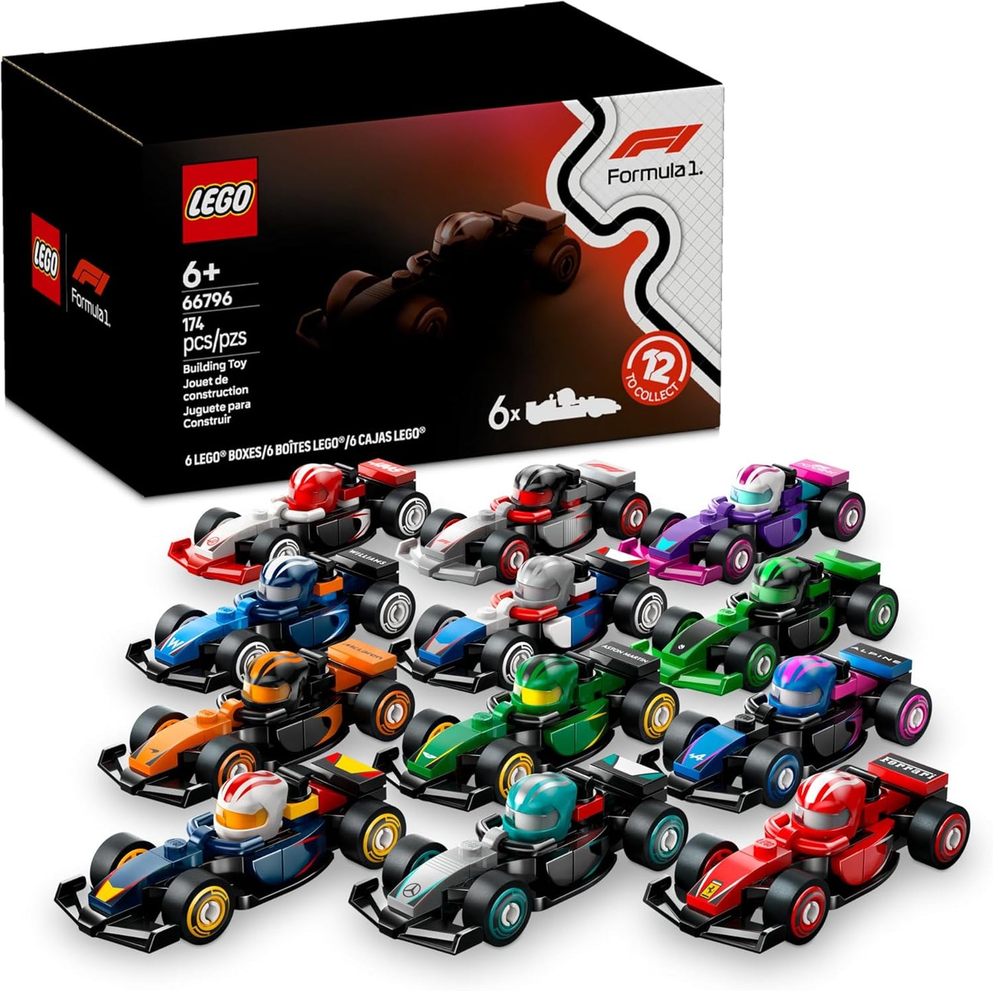 LEGO F1 collectible race cars 6-pack mystery building set for kids ages 6 and up, surprise F1 car toys for party favors and gifts