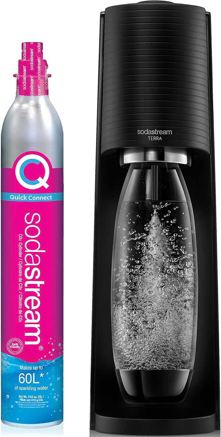 SodaStream TERRA Sparkling Water Maker Bundle – 2 CO2 Cylinders & 3 Bottles