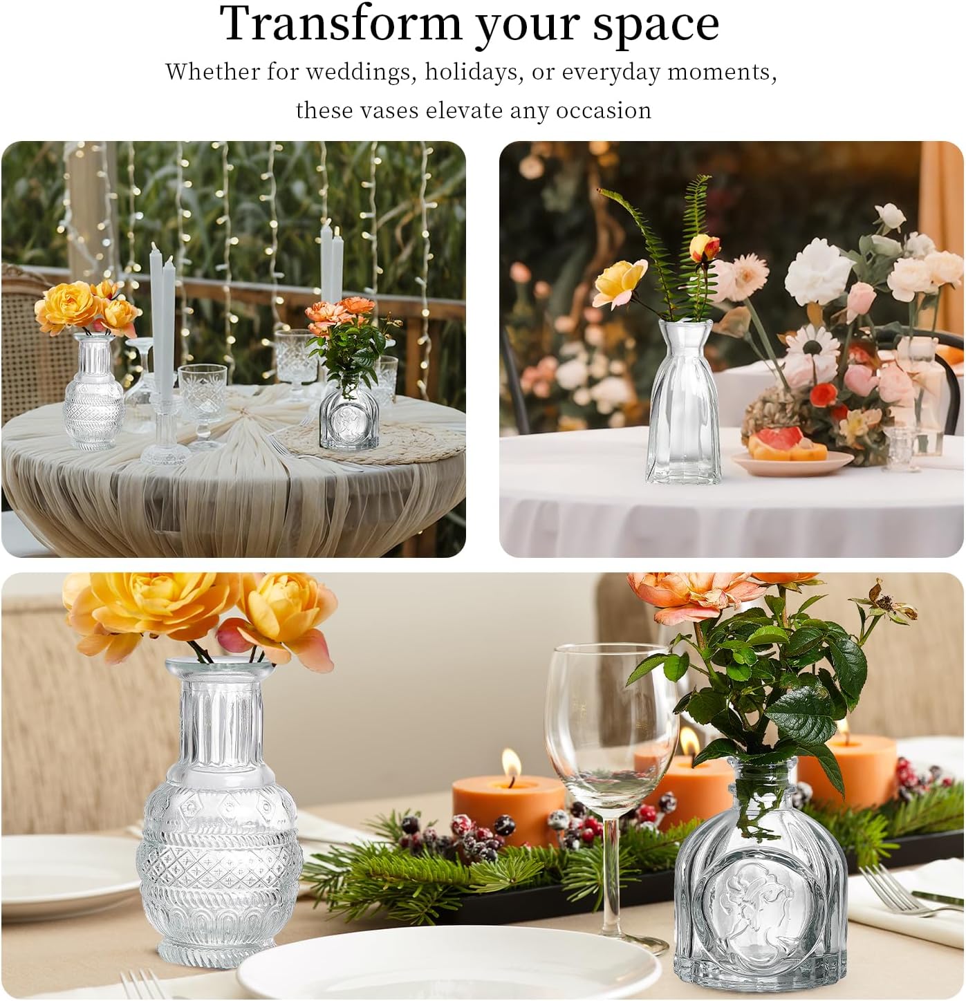 Glass Bud Vases Set of 16 – Small Clear Vintage Vases for Wedding Decor