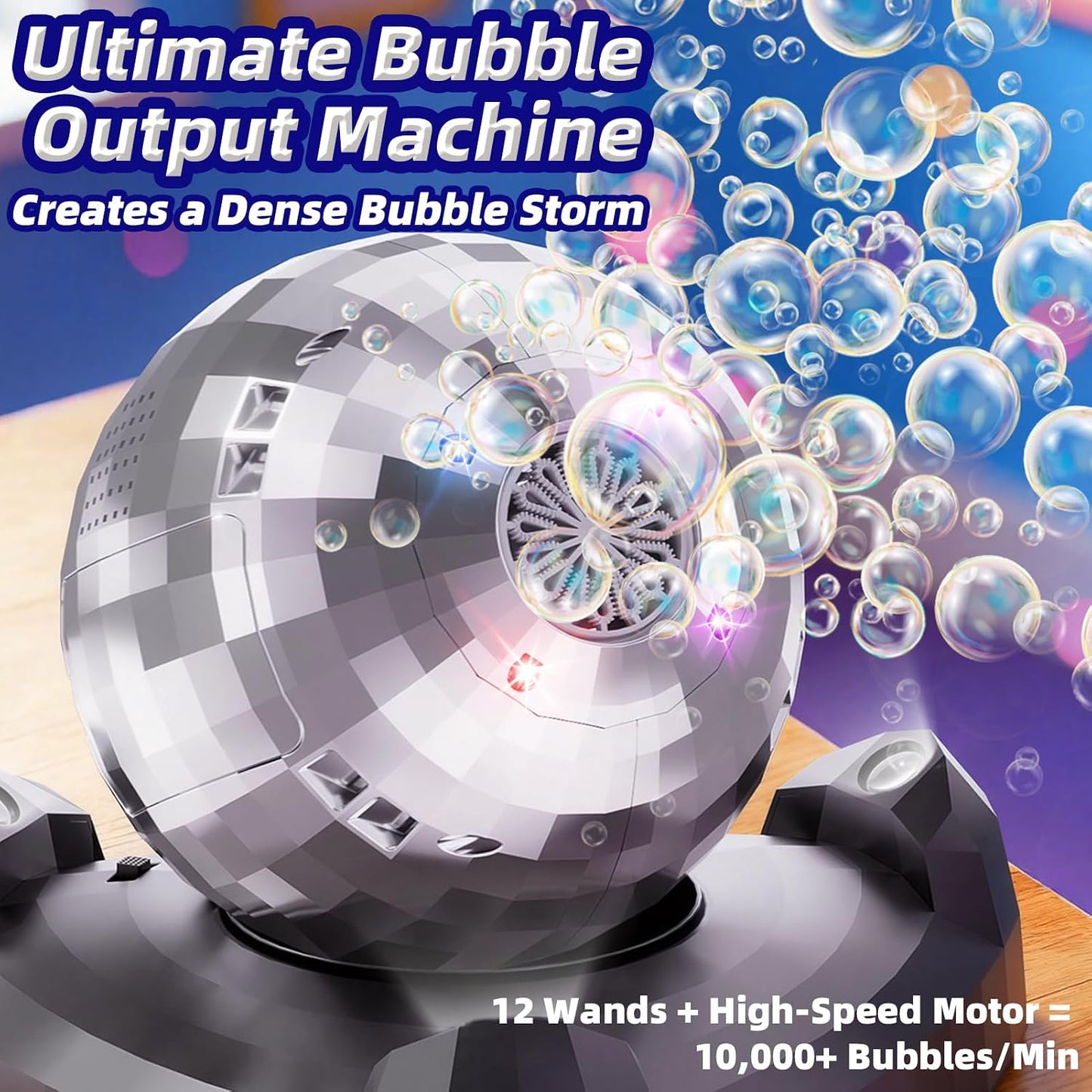 Automatic Disco Bubble Machine – 360° LED Bubble Blower Toy for Kids