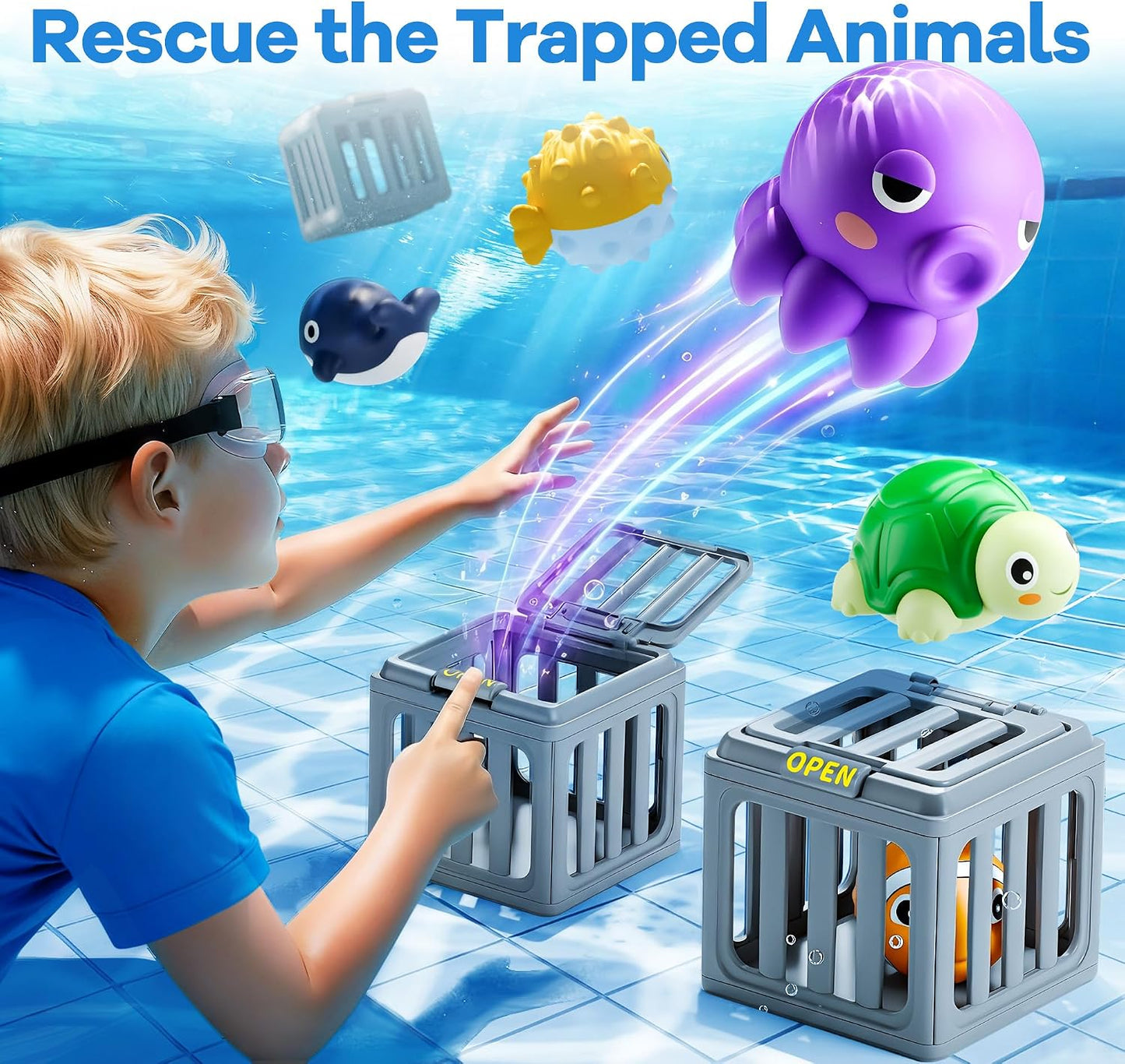 Kids Pool Diving Toy Set – Water Swim Dive Game with Fish Cages & Animals