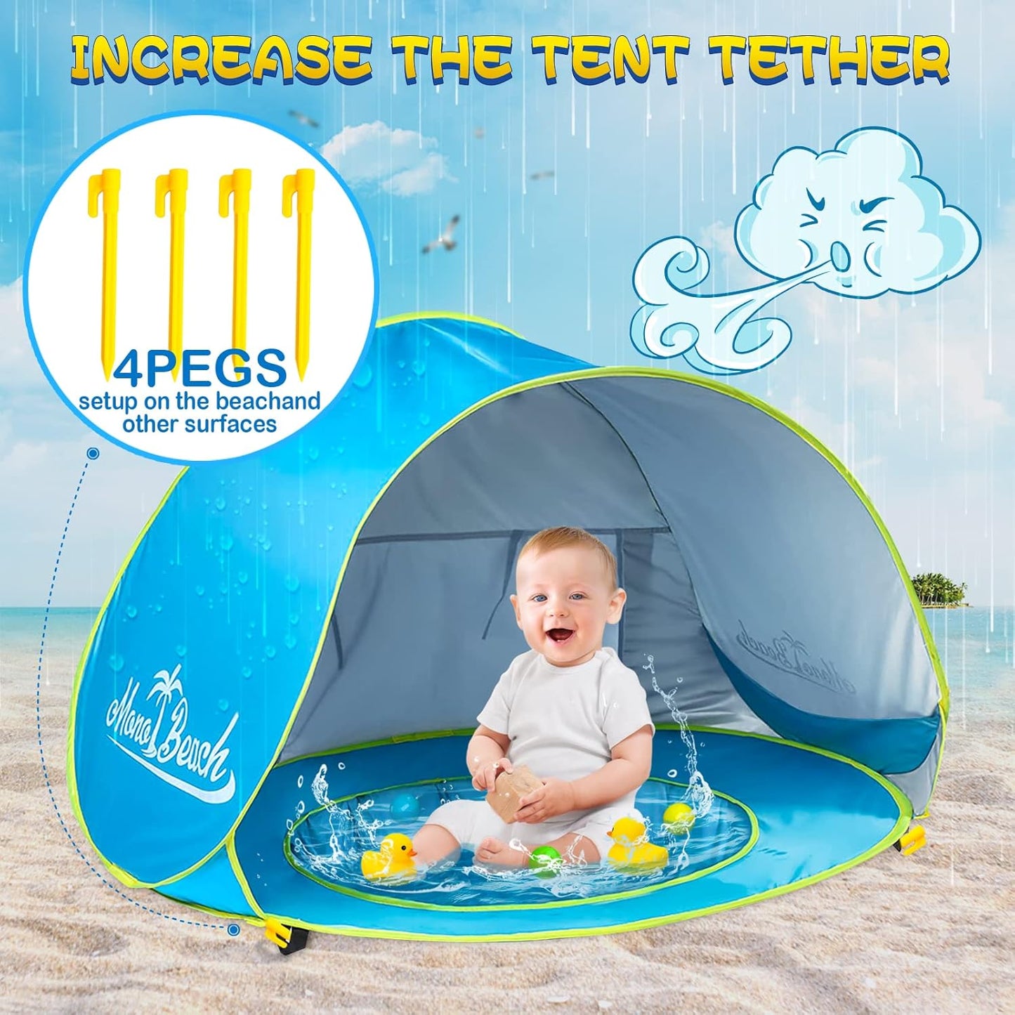 Monobeach Baby Beach Tent – Pop Up Portable UV Sun Shade with Pool