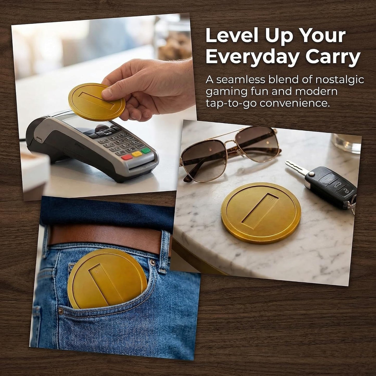 Retro Gold Coin NFC Card Holder - Tap to Pay Coin, 3D Printed