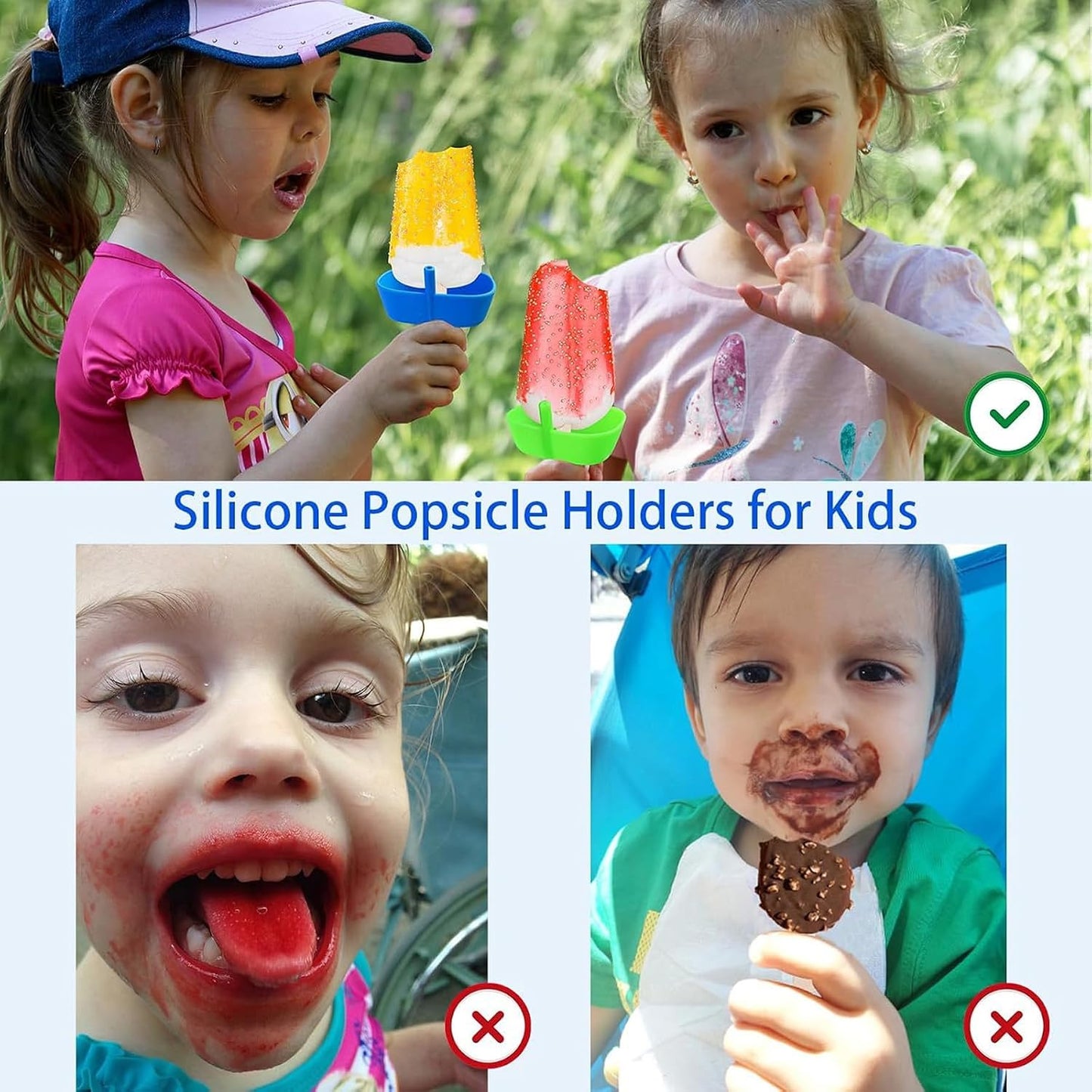 Silicone Popsicle Holders Set of 2 – No-Drip Ice Pop Sleeves with Straw