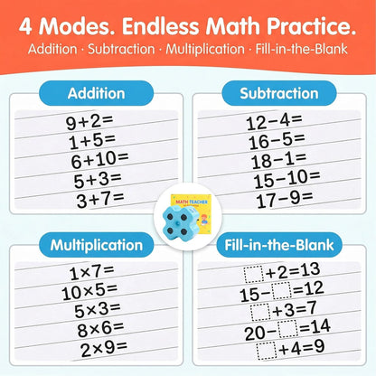 Math Roller Stamp 4-in-1 – Kids Addition, Subtraction & Multiplication Practice Tool (Blue)