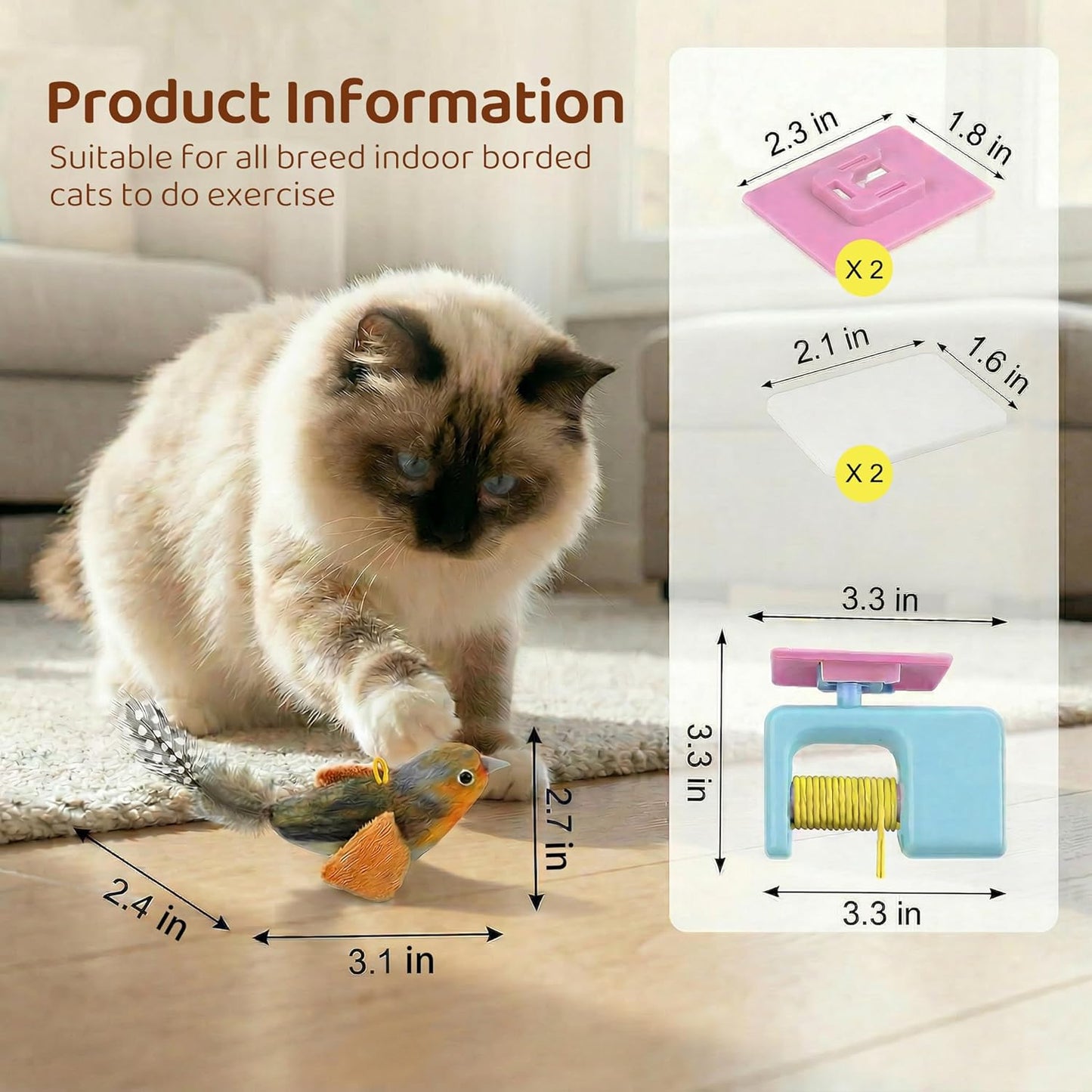Automatic Hanging Cat Toy - Realistic Bird with Catnip, Blue