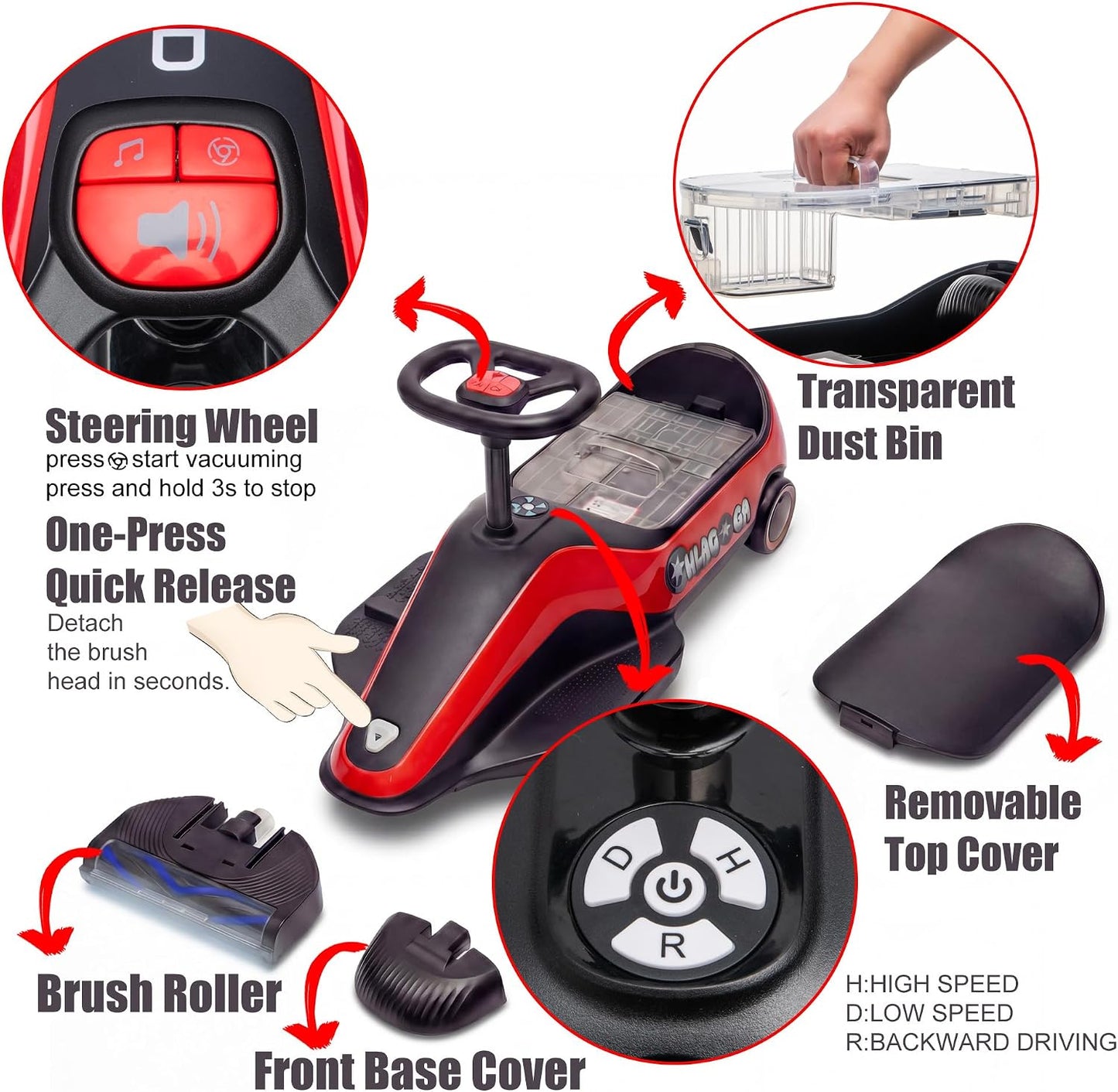 12V Kids Vacuum Go Kart – 2-Speed Electric Ride On Car for Ages 3+