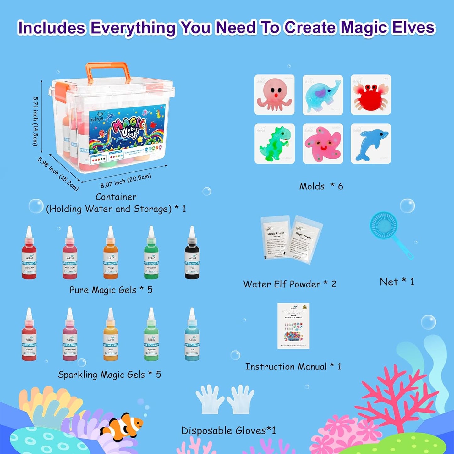 Kiditos Magic Water Elf Kit - DIY Squishy Craft, 10 Gels