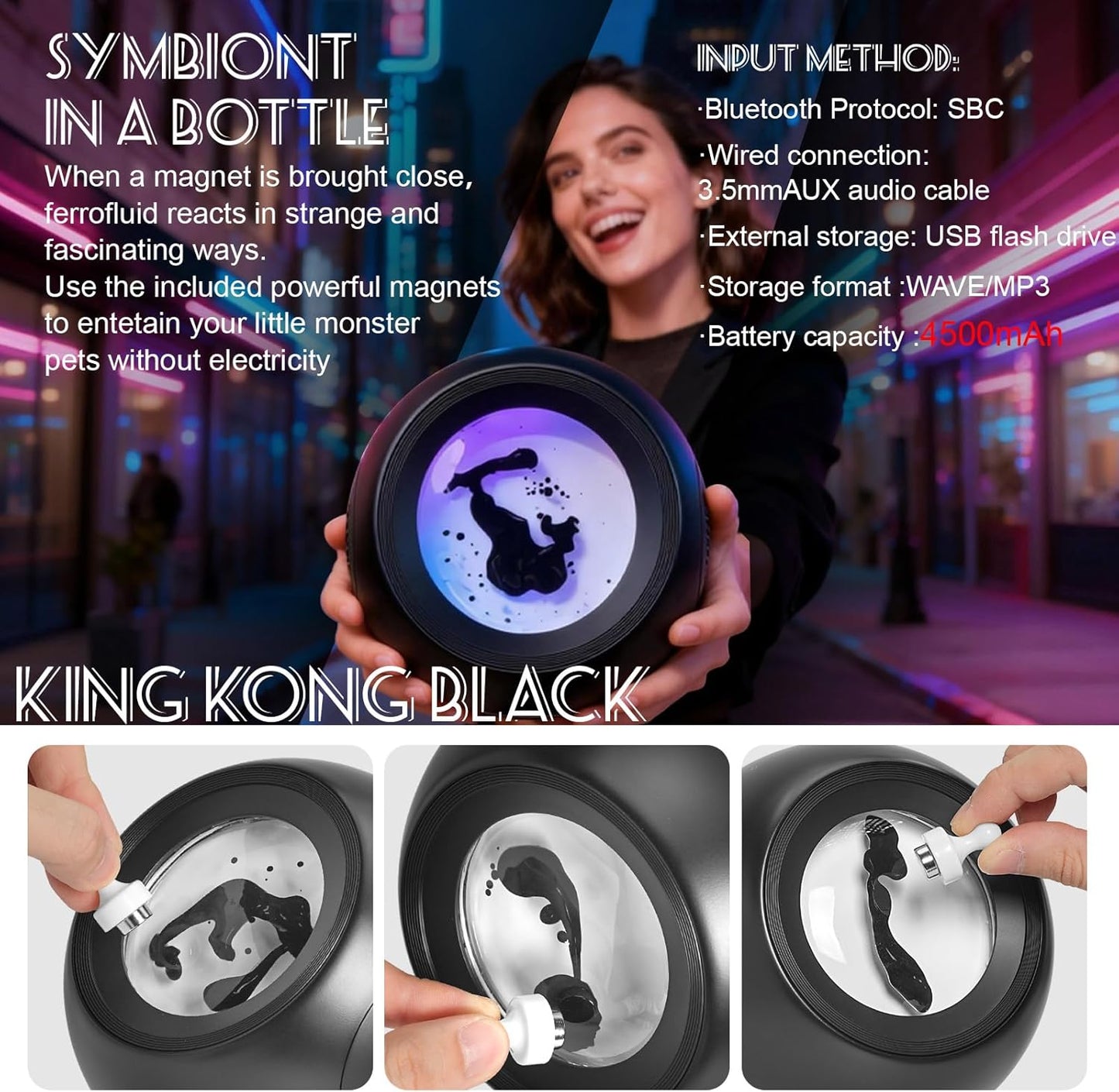 Dancing Ferrofluid Bluetooth Speaker - 30W Magnetic Fluid Audio Visualizer with RGB Light, Desk Toy