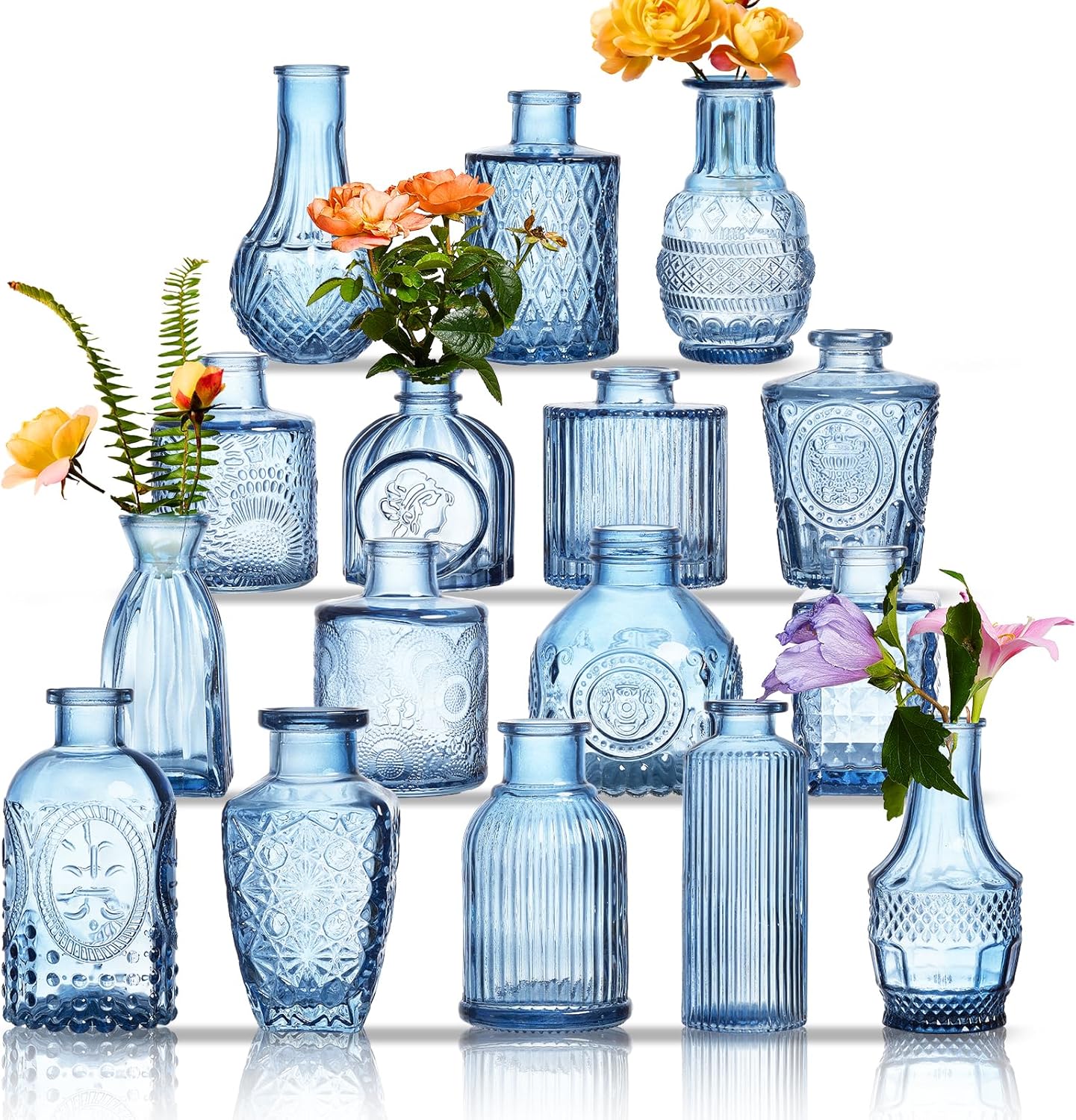 Glass Bud Vases Set of 16 – Small Clear Vintage Vases for Wedding Decor