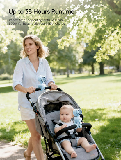 Portable Stroller Fan – 5000mAh Rechargeable Clip Fan with Night Light