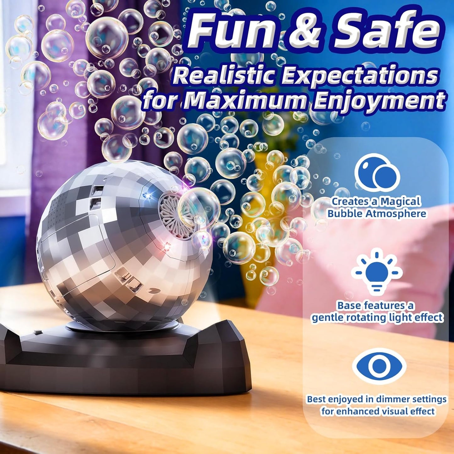 Automatic Disco Bubble Machine – 360° LED Bubble Blower Toy for Kids