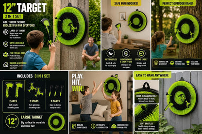 Leeray 3-in-1 Bristle Target Board Game – Axe Throwing Set for Kids Ages 6+