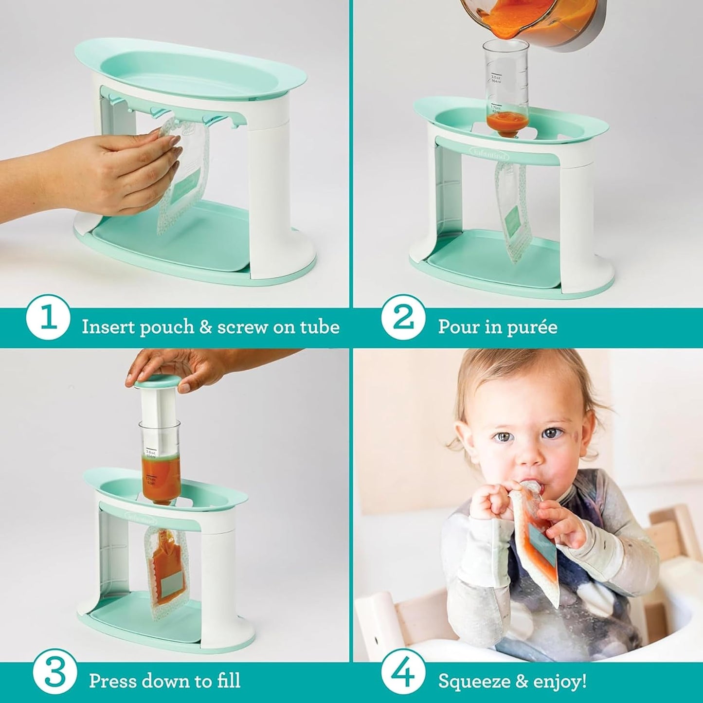 Baby Food Pouch Filling Station – Press & Store Set with 5 Reusable Pouches