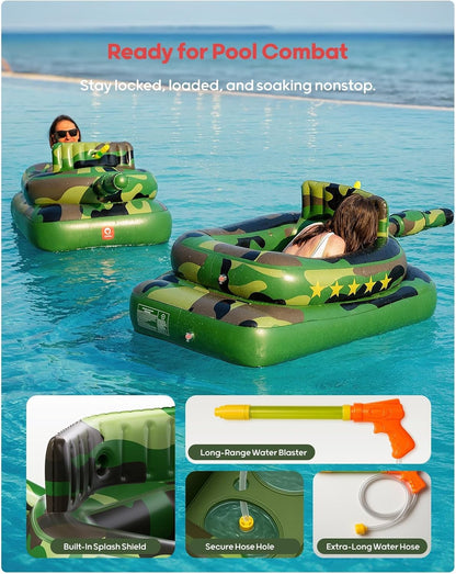 Inflatable Tank Pool Float with Water Cannon – Ride-On Squirt Toy for Kids & Adults