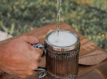 Stainless Steel Beer Tankard 20 oz – Tavern Style Mug with Wood & Iron Look