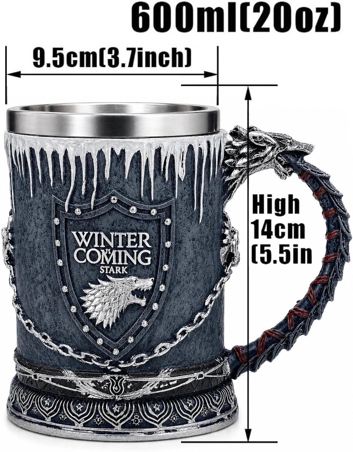 Viking Horn Style Beer Mug - Personalized Engraved 3D Resin Stainless Steel Tankard for Coffee & Beer