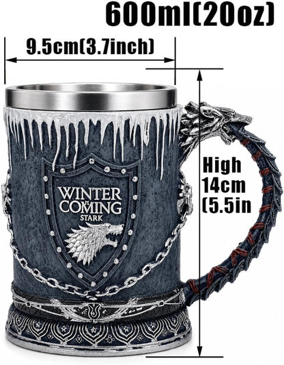 Viking Horn Style Beer Mug - Personalized Engraved 3D Resin Stainless Steel Tankard for Coffee & Beer