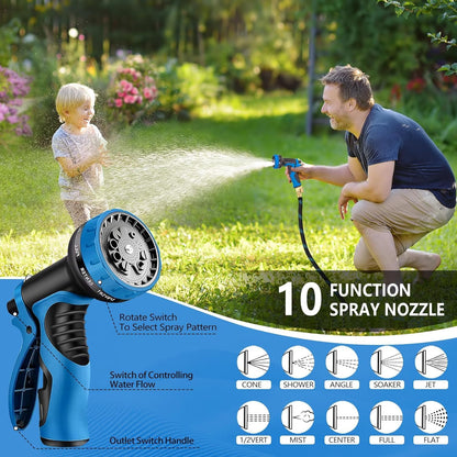 50 FT Non-Expandable Garden Hose – Lightweight Flexible Water Hose with 10-Function Sprayer