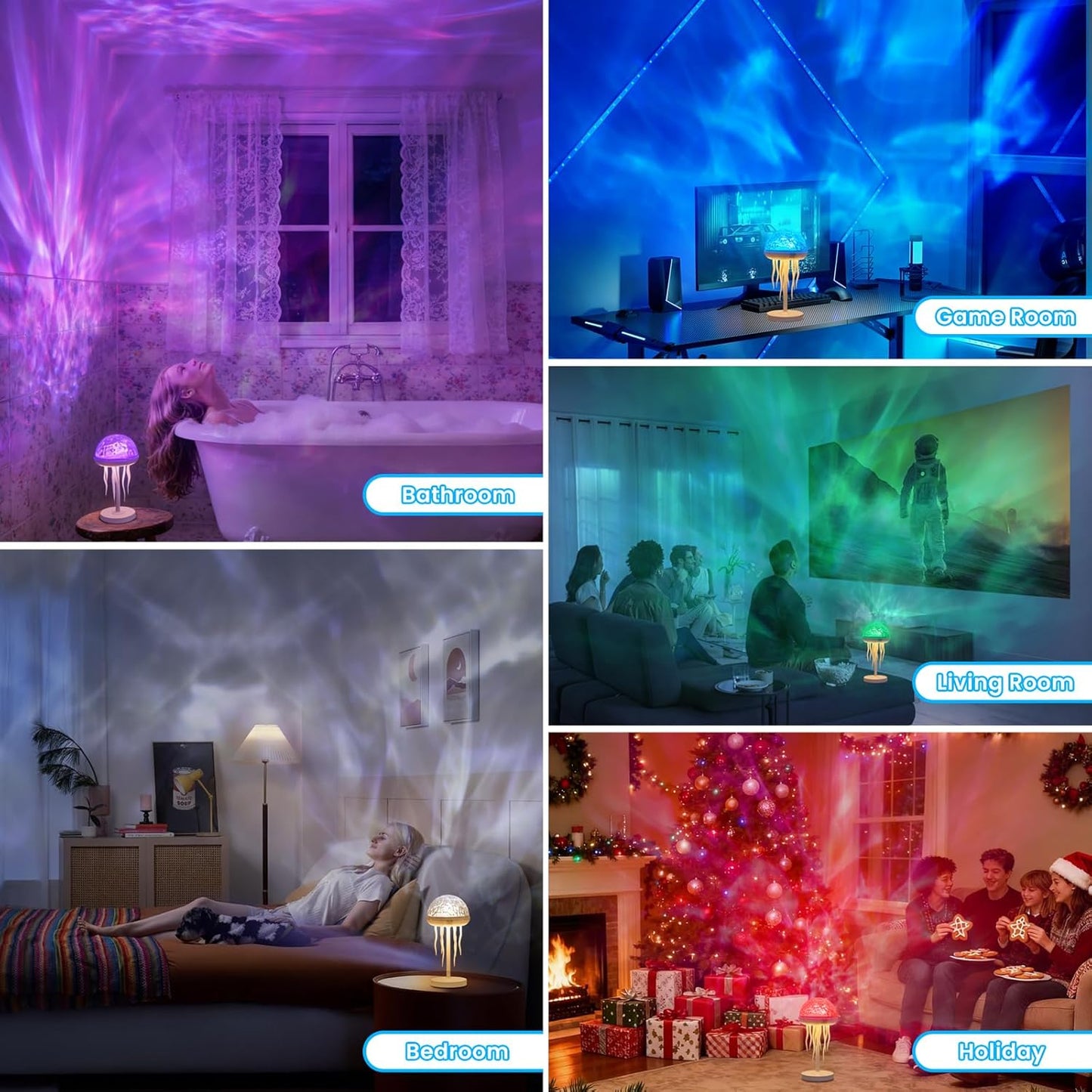 Jellyfish Lamp & Ocean Wave Projector – 2-in-1 Rechargeable Water Ripple Light