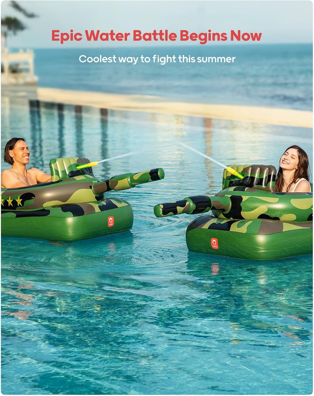 Inflatable Tank Pool Float with Water Cannon – Ride-On Squirt Toy for Kids & Adults