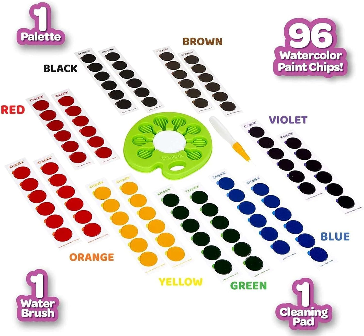 Crayola Watercolor Paint Set – 96 Paint Chips with Refillable Water Brush