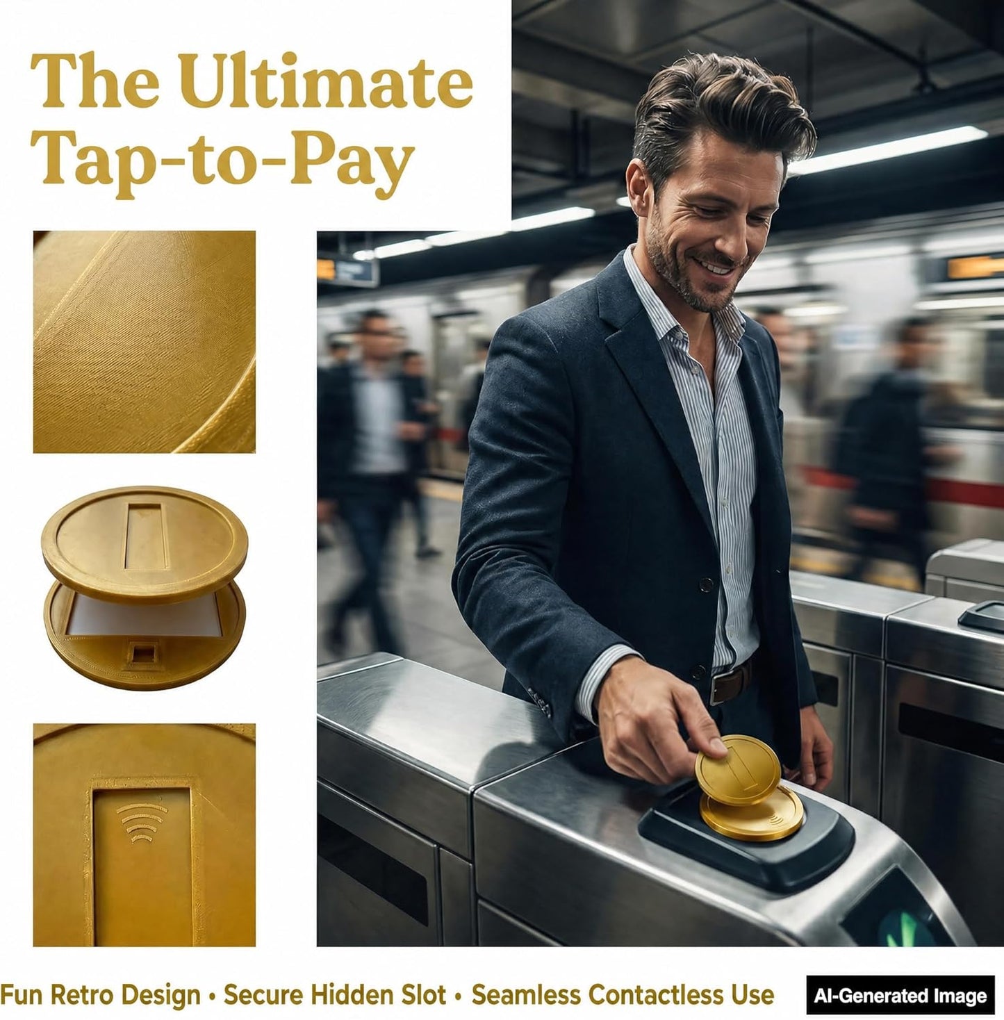 Retro Gold Coin NFC Card Holder - Tap to Pay Coin, 3D Printed