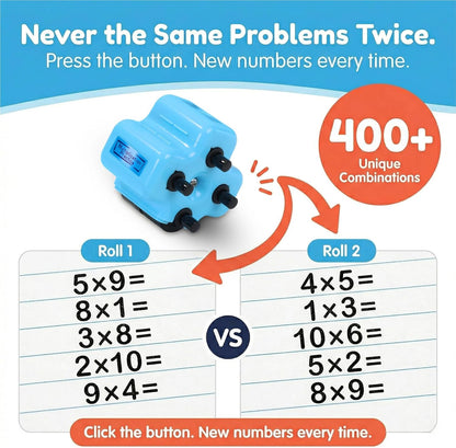 Math Roller Stamp 4-in-1 – Kids Addition, Subtraction & Multiplication Practice Tool (Blue)