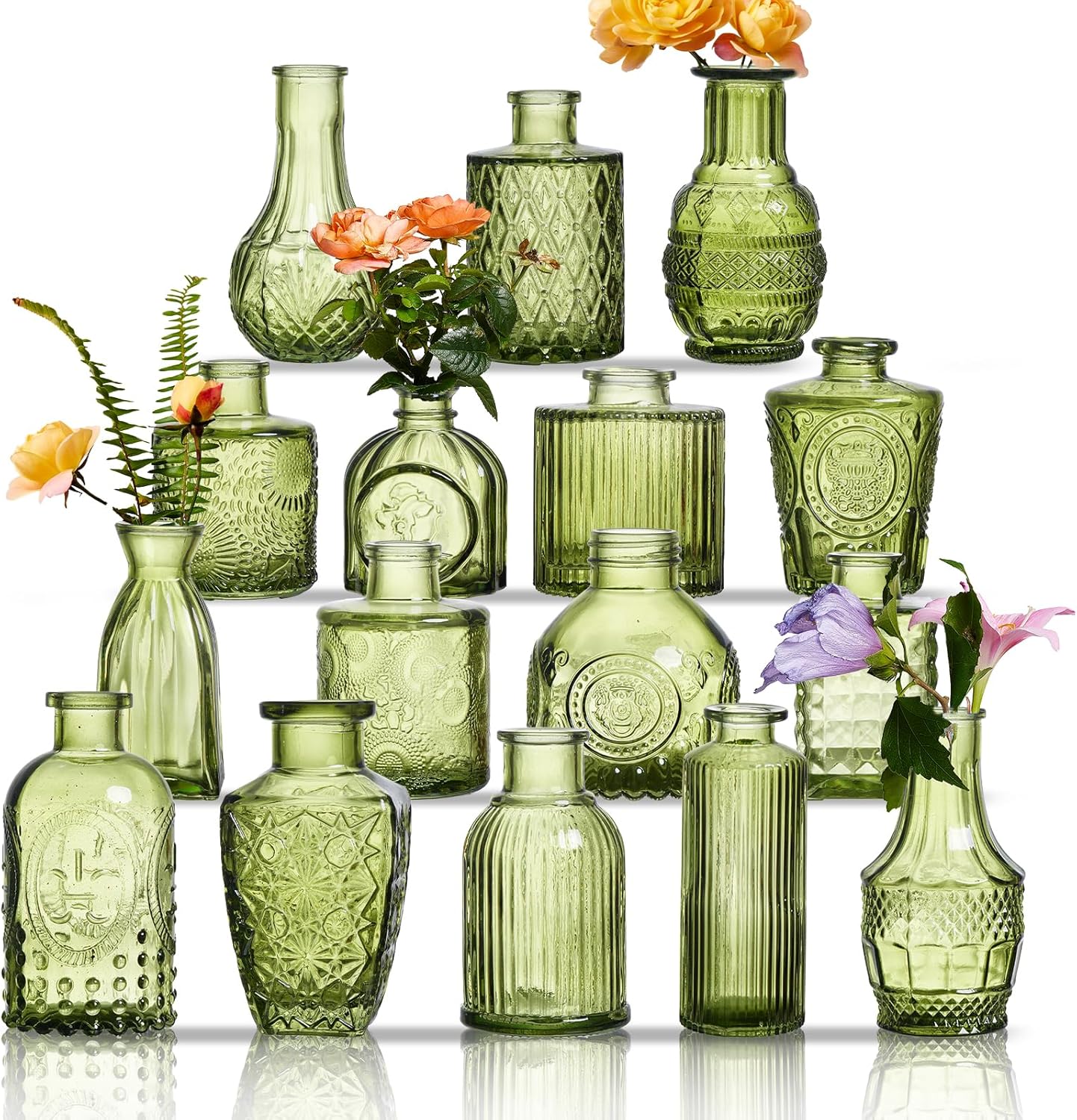 Glass Bud Vases Set of 16 – Small Clear Vintage Vases for Wedding Decor