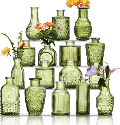 Glass Bud Vases Set of 16 – Small Clear Vintage Vases for Wedding Decor