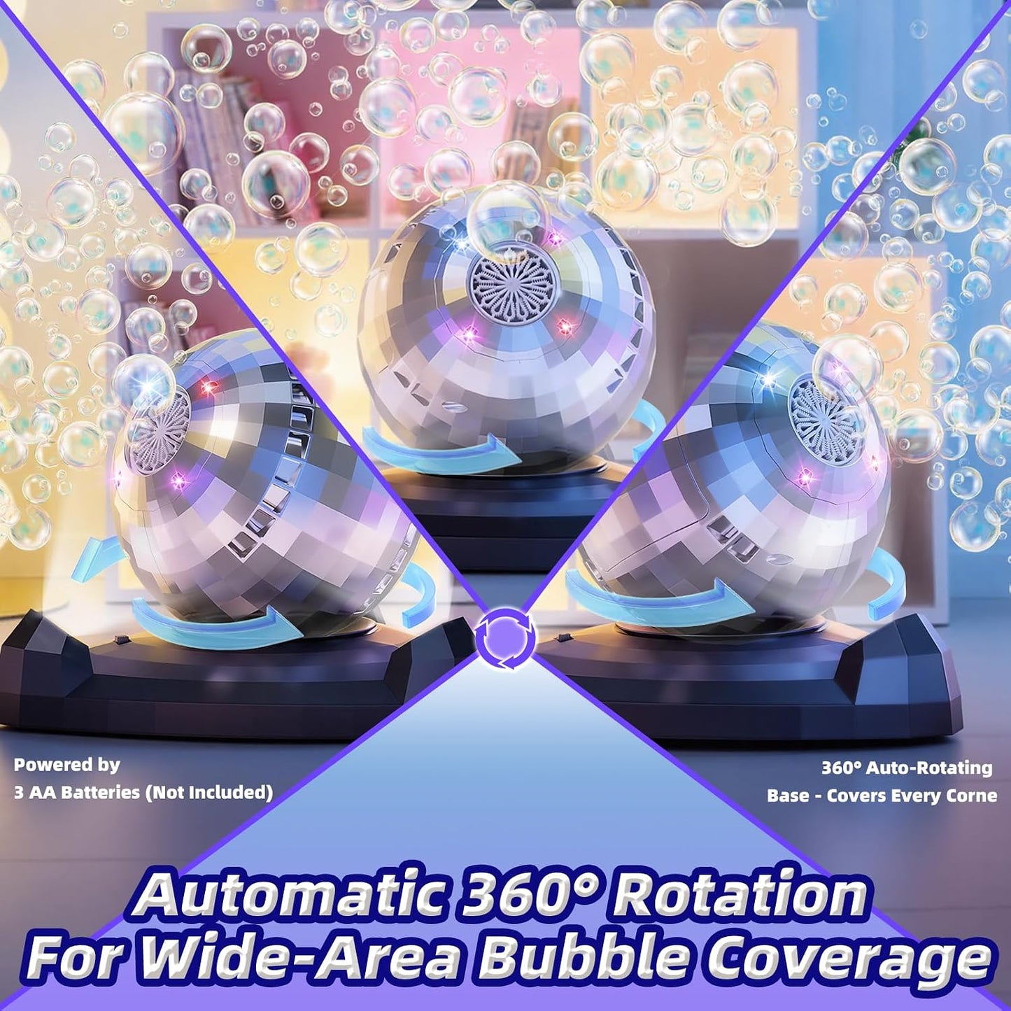 Automatic Disco Bubble Machine – 360° LED Bubble Blower Toy for Kids