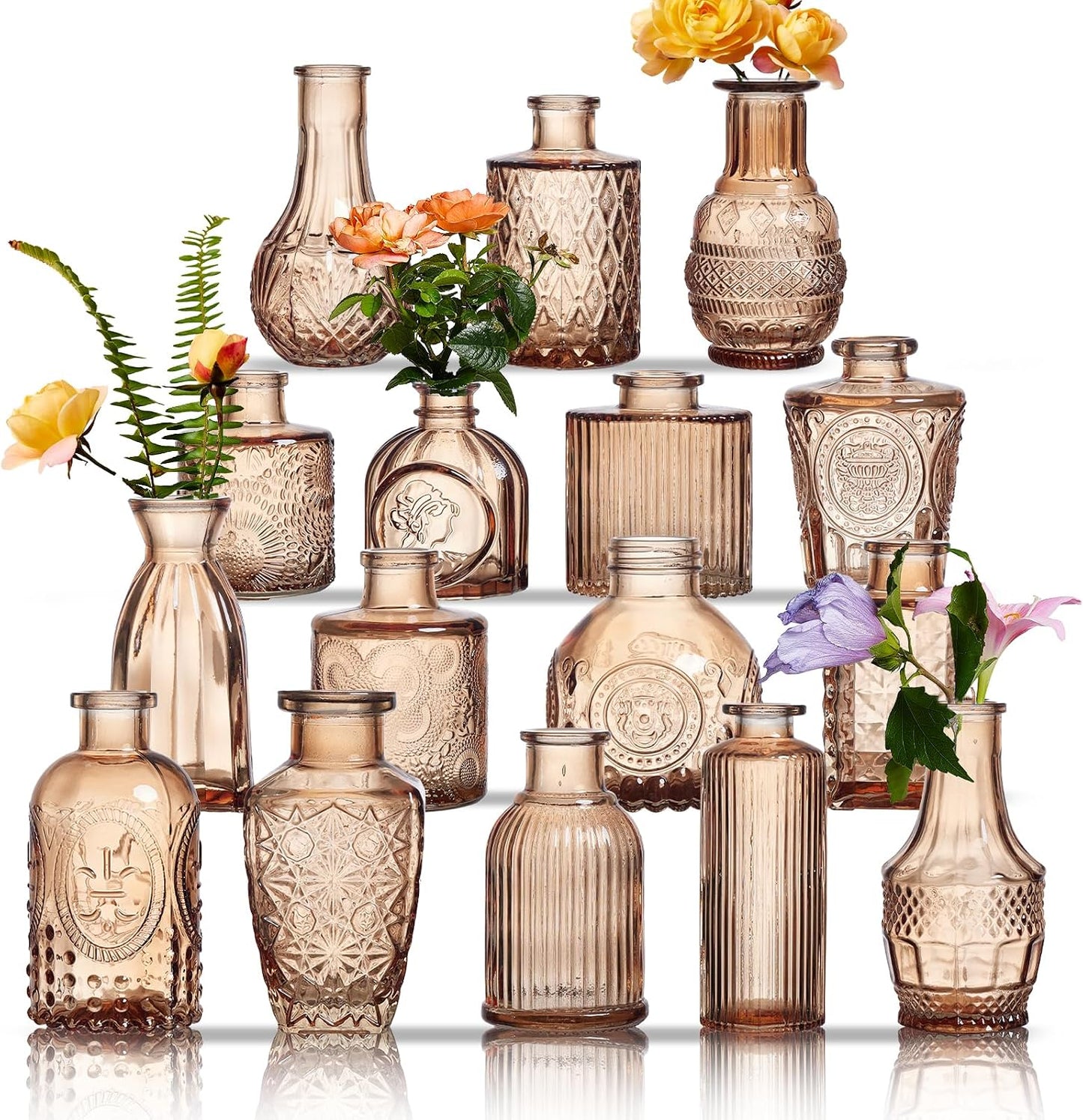 Glass Bud Vases Set of 16 – Small Clear Vintage Vases for Wedding Decor