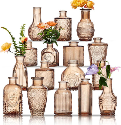 Glass Bud Vases Set of 16 – Small Clear Vintage Vases for Wedding Decor