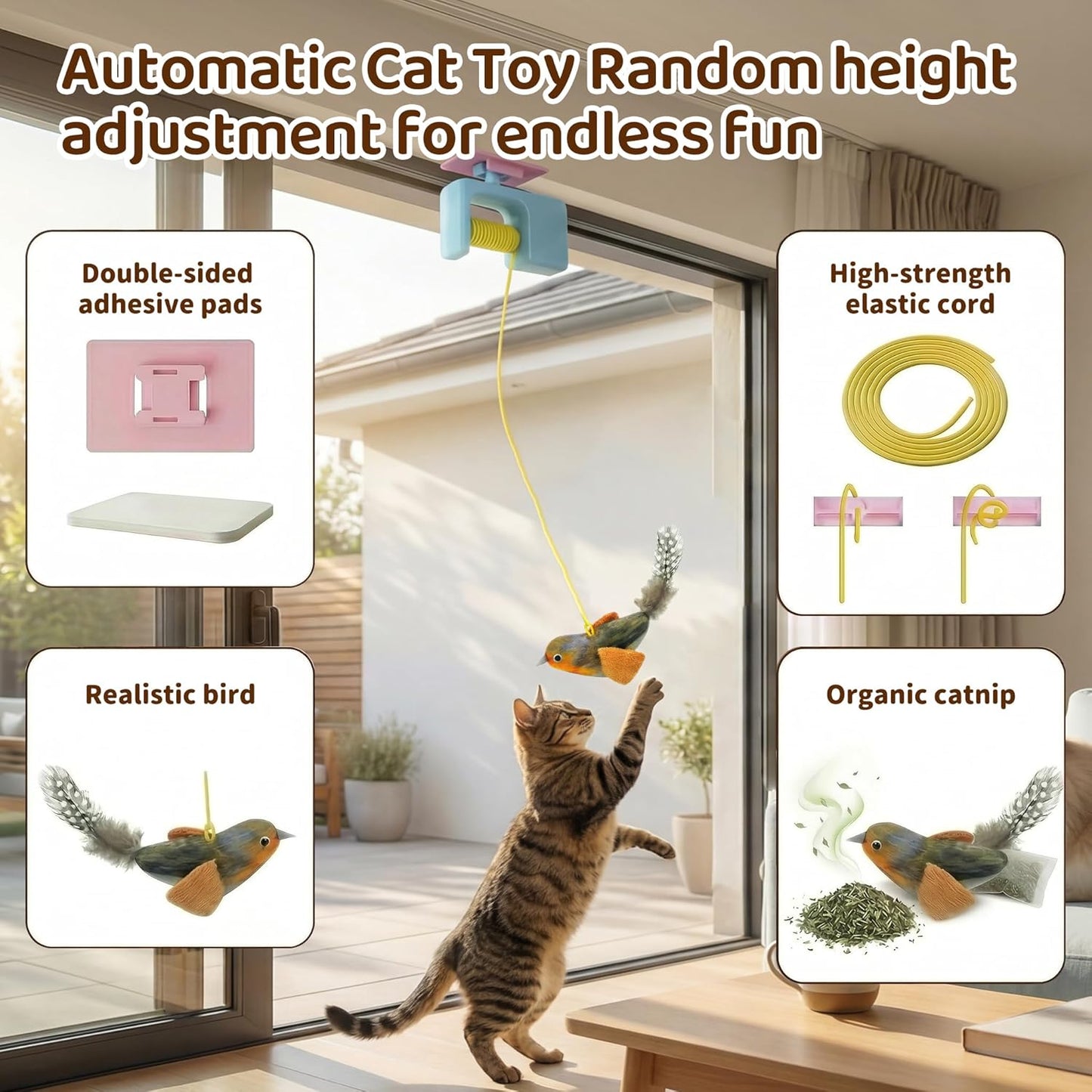 Automatic Hanging Cat Toy - Realistic Bird with Catnip, Blue