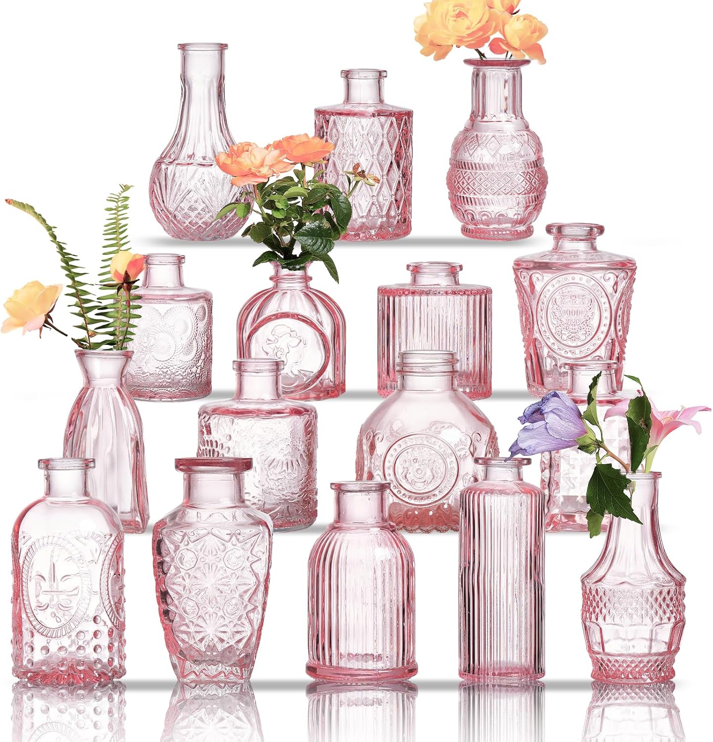 Glass Bud Vases Set of 16 – Small Clear Vintage Vases for Wedding Decor