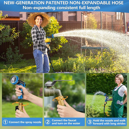 50 FT Non-Expandable Garden Hose – Lightweight Flexible Water Hose with 10-Function Sprayer
