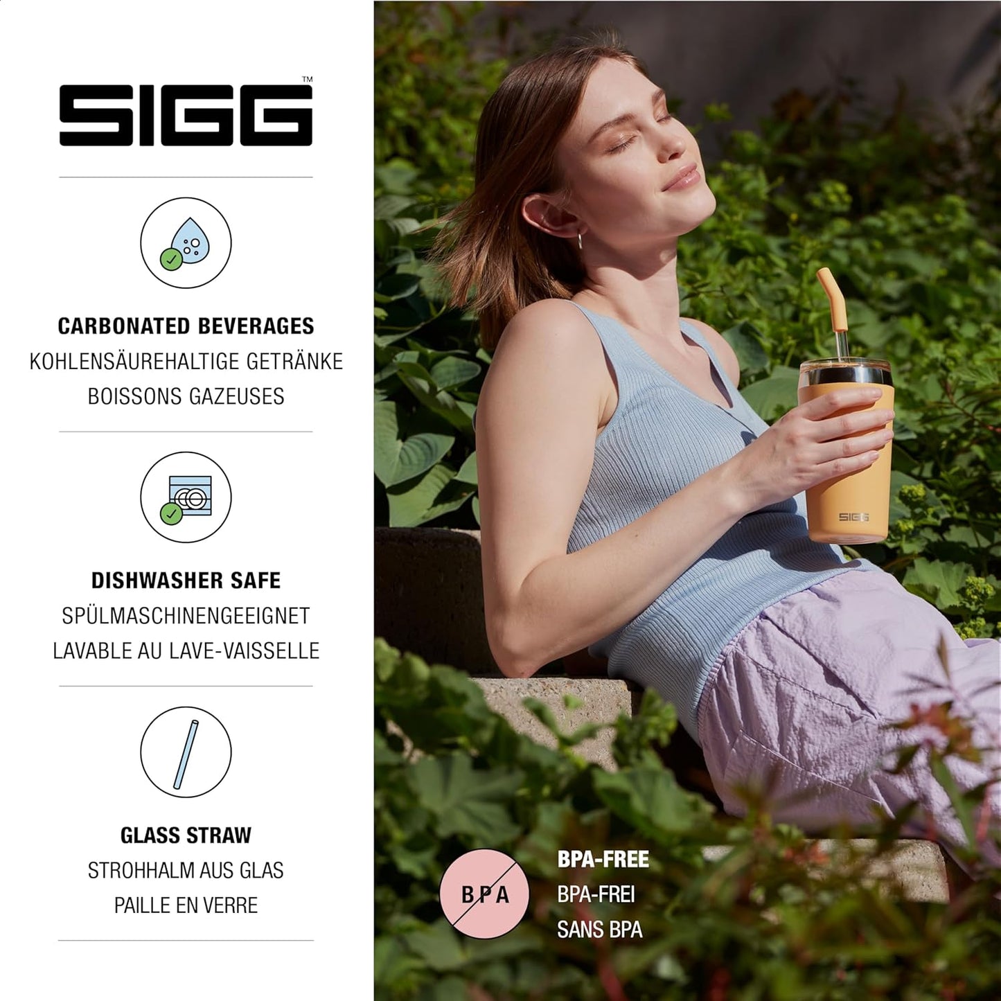 SIGG Helia Insulated Travel Mug – Stainless Steel Tumbler with Glass Straw