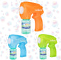Light-up automatic bubble machine gun blowing a stream of glowing LED bubbles for kids