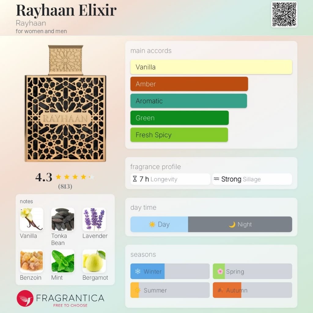 Rayhaan Elixir EDP 3.4 oz – Unisex Warm Amber Woody Fragrance 100ml