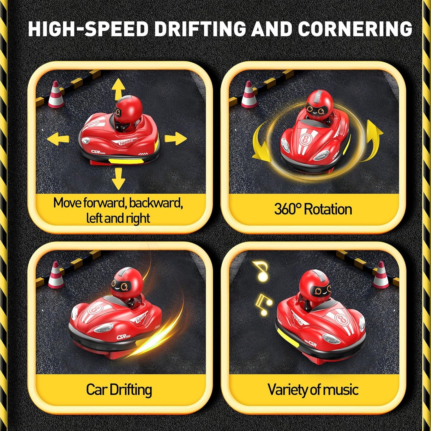 Mini RC Bumper Car with Light & Sound, 360° Rotating Toy
