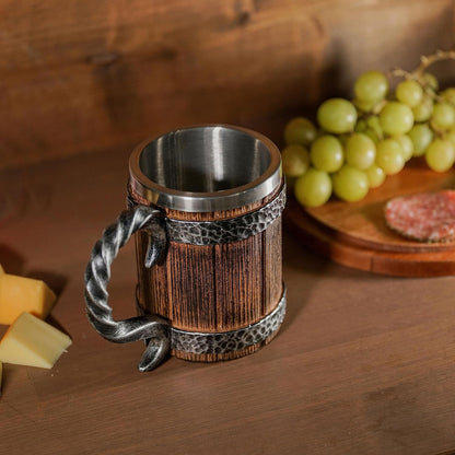 Stainless Steel Beer Tankard 20 oz – Tavern Style Mug with Wood & Iron Look
