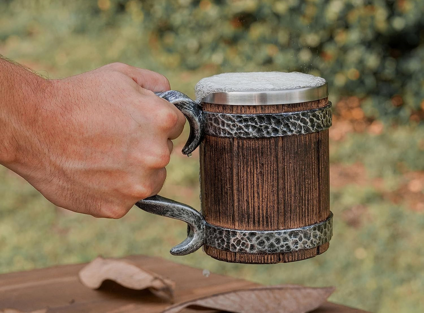 Stainless Steel Beer Tankard 20 oz – Tavern Style Mug with Wood & Iron Look